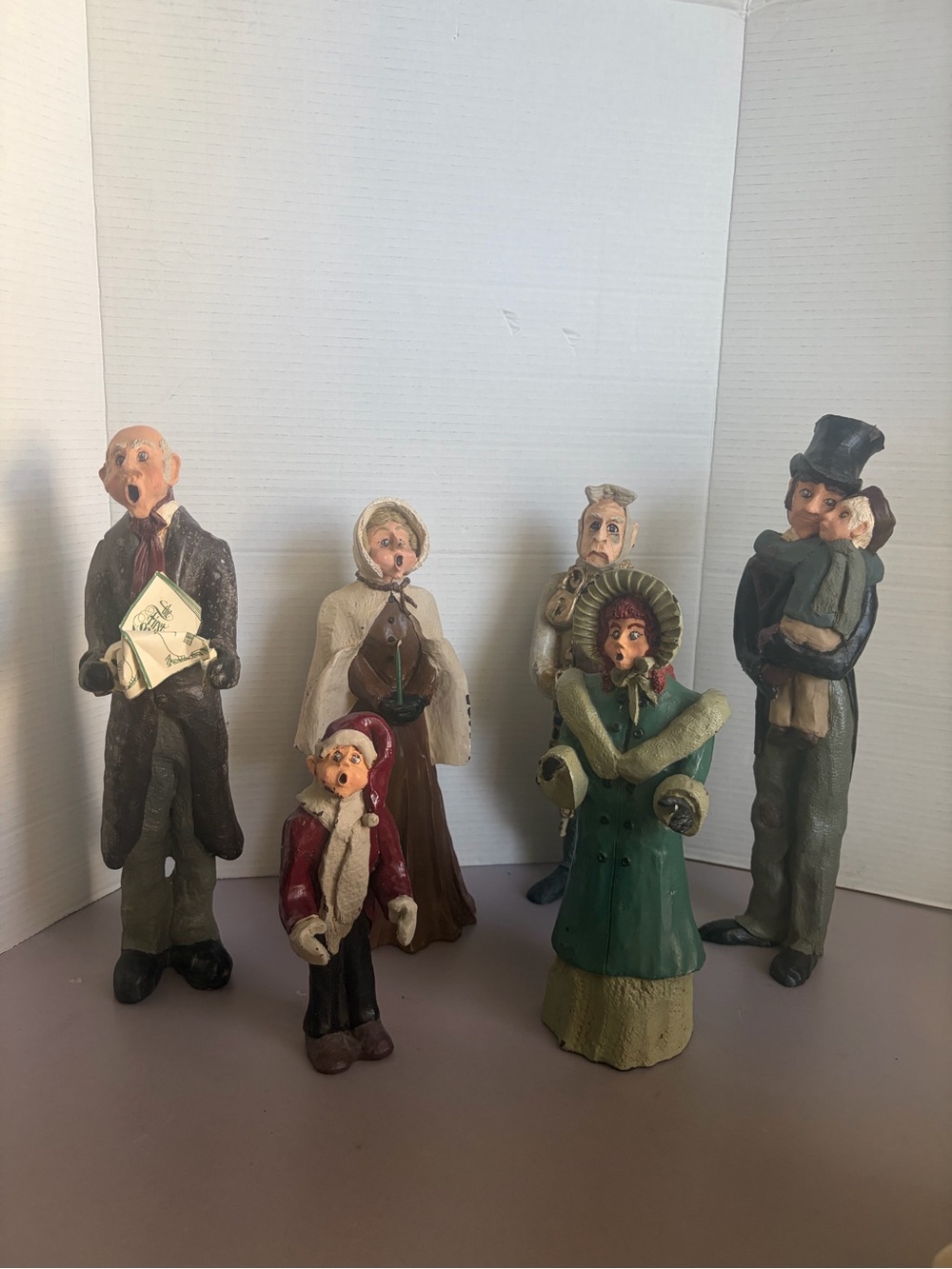 PJ's Christmas Carolers Dickens Figurines Tiny Tim Vintage 1980's Signed